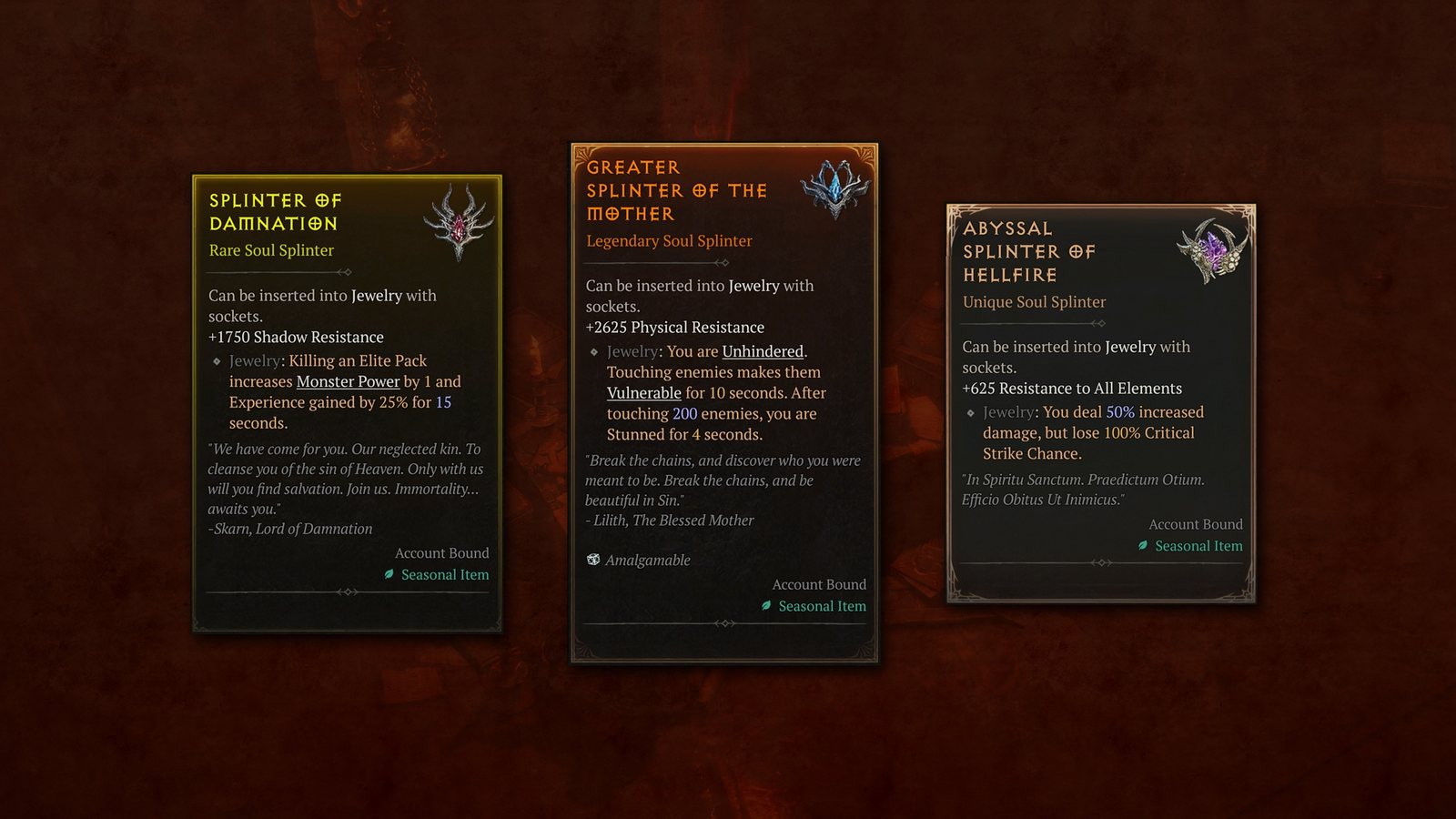 Season 15 neue Items: Tooltips der Seelenscherben in Diablo 4