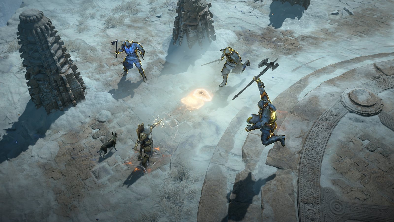 Diablo 4 Season 15: Kampf gegen Baals Diener auf dem verschneiten Gipfel des Arreat vor der Kammer des Weltsteins